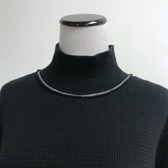 Free People black gray long sleeve mock neck fair isle sweater boho hippie top L - Picture 2 of 8